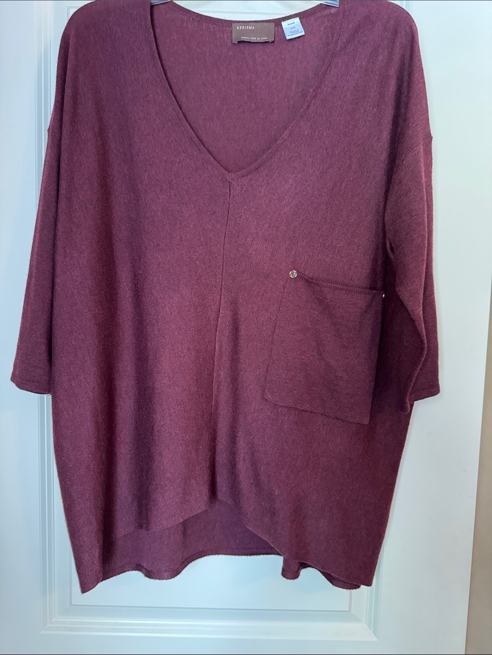 Kerisma Wine Burgundy V-Neck Pocket Sweater